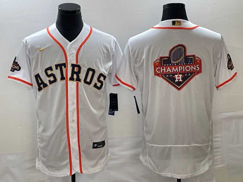 Men%27s Houston Astros Big Logo 2023 White Gold World Serise Champions Patch Flex Base Stitched Jersey